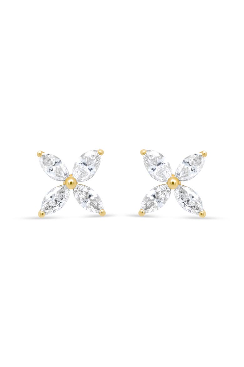 14K Yellow Gold 3/4 Ct Marquise Diamond 8 Stone Floral Leaf Stud Earrings, Main, color, Yellow