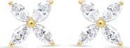 Haus of Brilliance 14K Yellow Gold 3/4 Ct Marquise Diamond 8 Stone Floral Leaf Stud Earrings