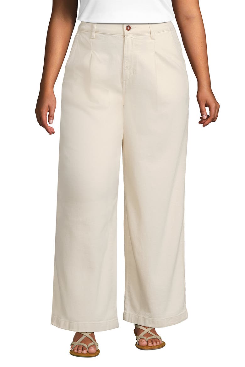 High Rise Soft Denim Pleated Wide Leg Trousers, Main, color, Natural