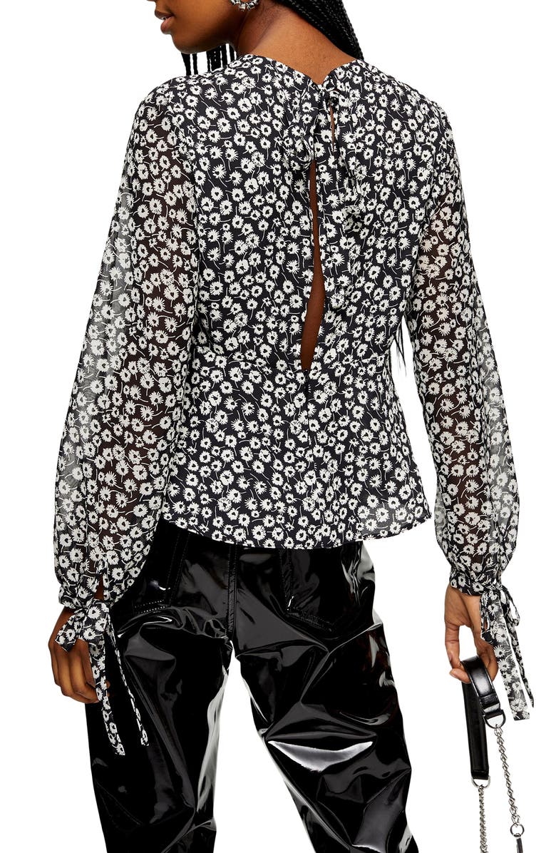 Topshop Floral Print Sheer Sleeve Blouse, Alternate, color, 