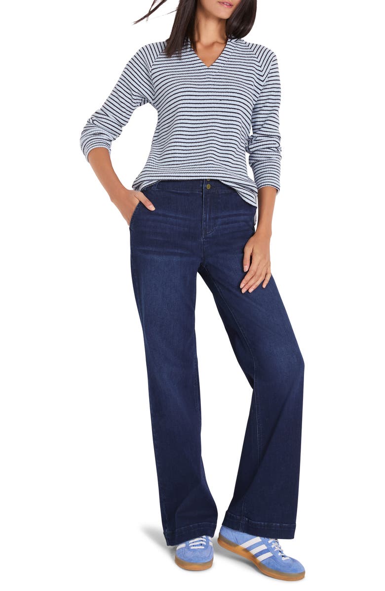 NIC+ZOE Stripe Thermal Split Neck Long Sleeve Top, Alternate, color, Blue Multi