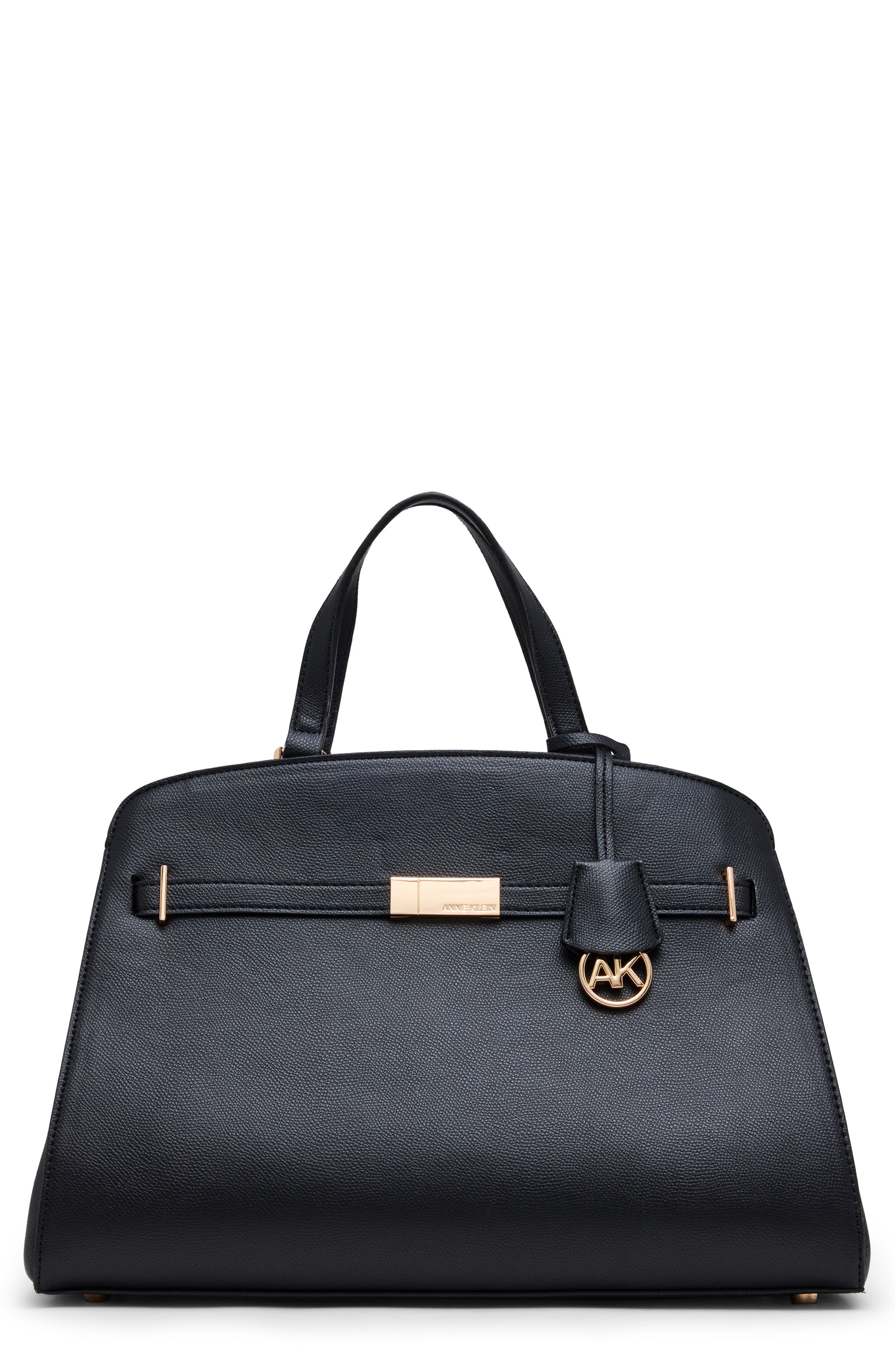 Anne Klein Large Belted Satchel, Main, color, Black
