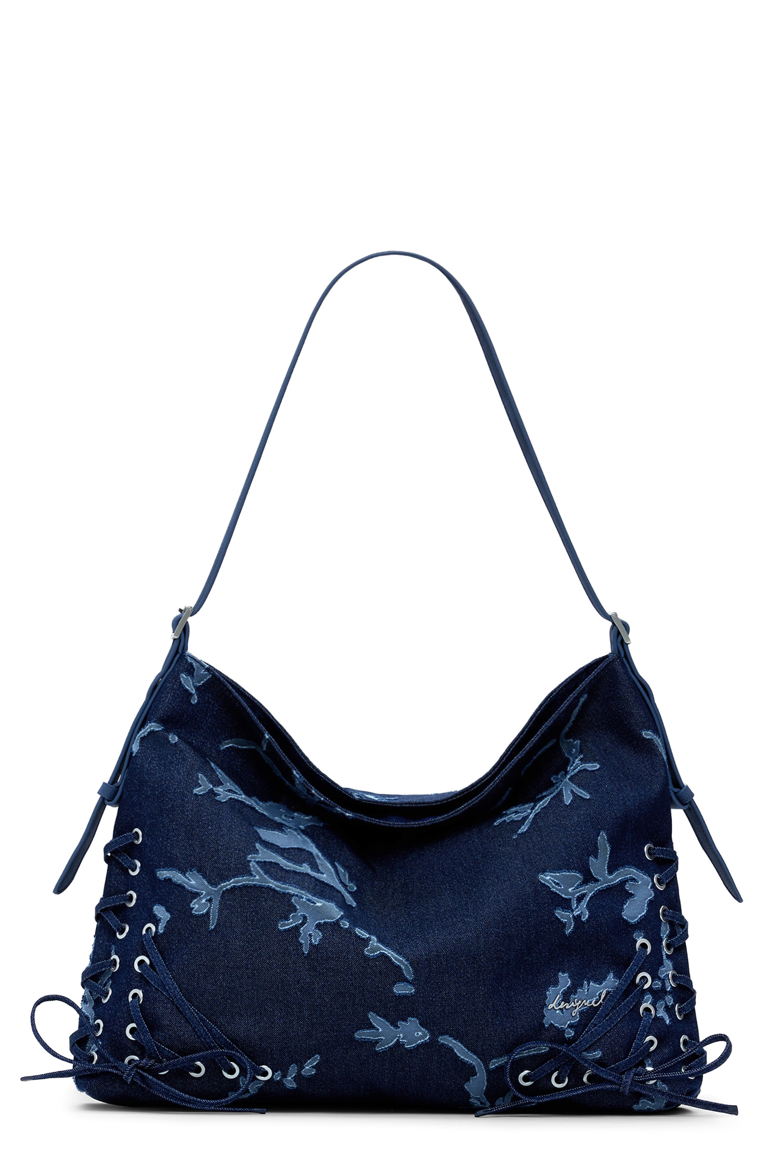 Desigual Floral Devoré Denim Crossbody Bag, Main, color, Light Blue