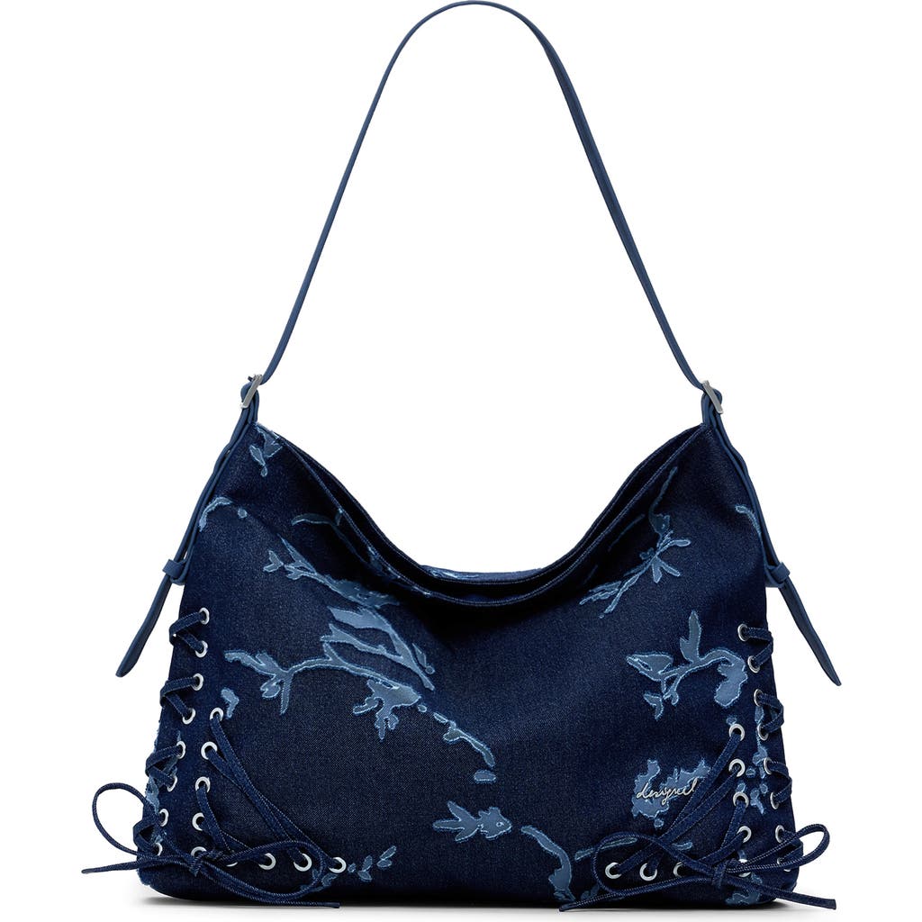 Desigual Floral Devoré Denim Crossbody Bag In Purple