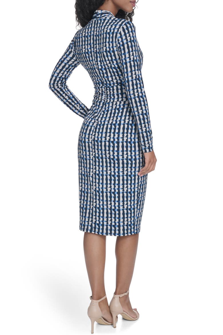 Long Sleeve Tie Waist Faux Wrap Dress, Alternate, color, INDIGO/ STONEY BEIGE MULTI