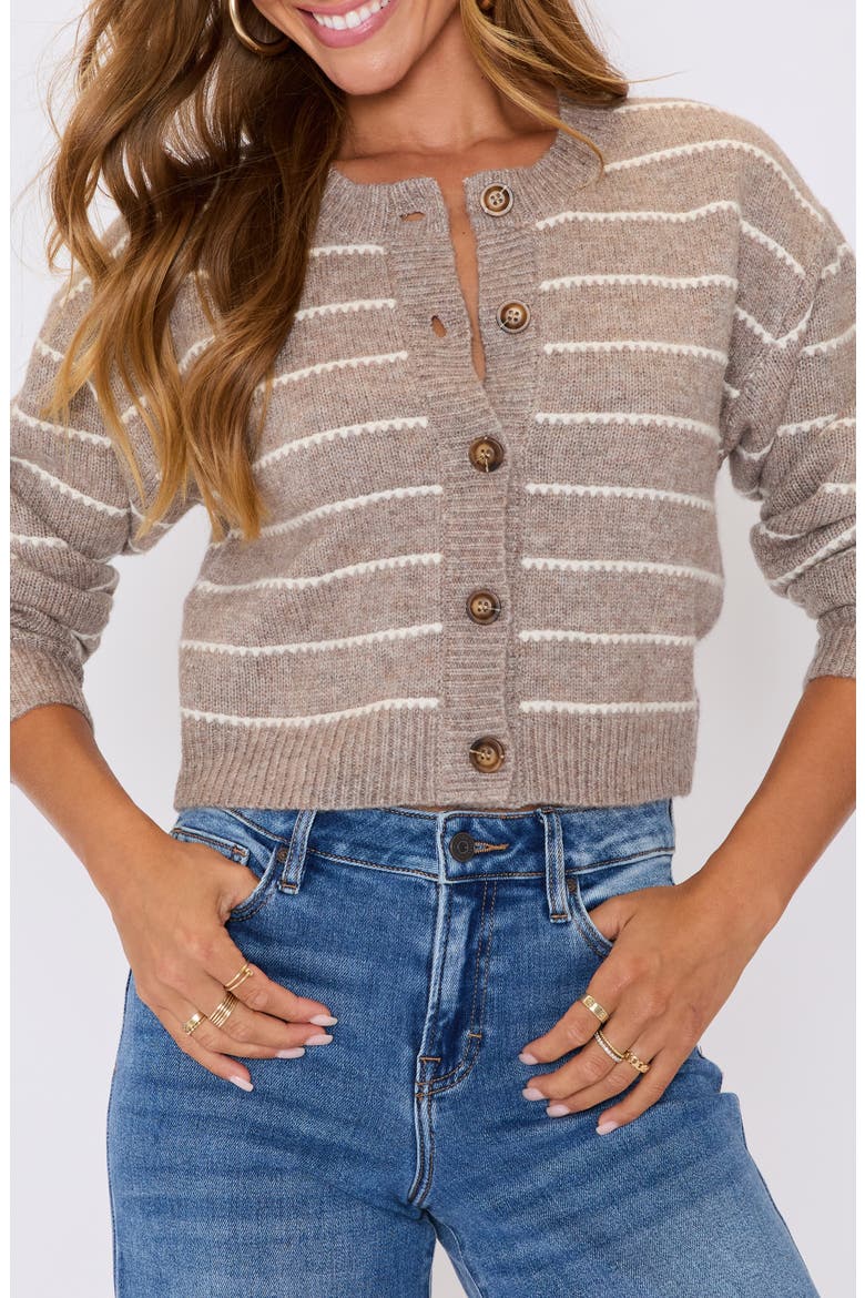 Blaire Stripe Crop Cardigan, Alternate, color, TAUPE IVORY