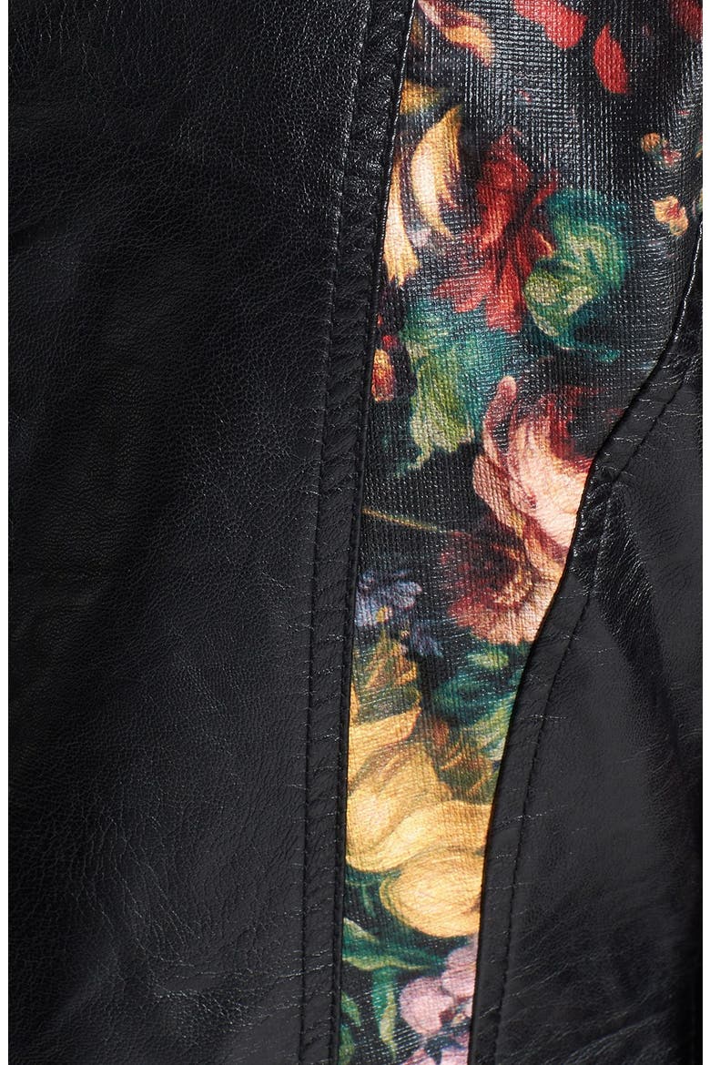 Floral Faux Leather Jacket, Alternate, color, HOLE