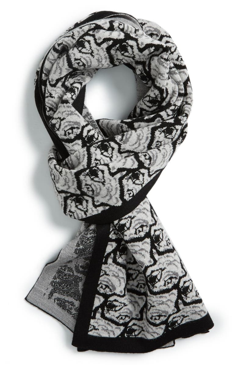 KENZO Allover Tiger Jacquard Wool Scarf, Main, color, 