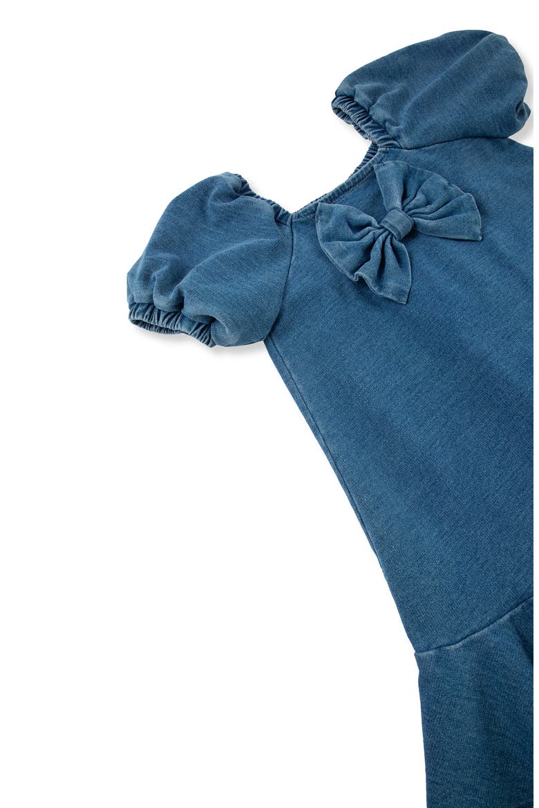 Kids' Bow Puff Sleeve Knit Denim Dress, Alternate, color, MED STONE