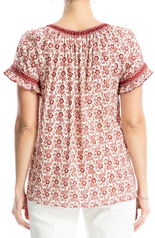 Max Studio Ruffle Sleeve Top In Cream/red Floral Stars