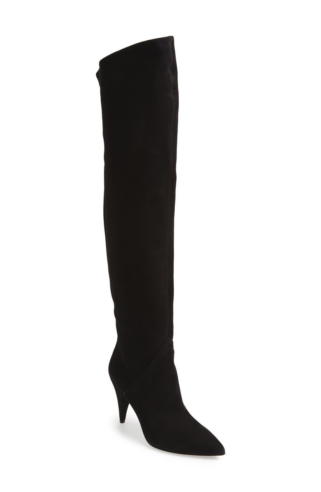'Cat' Over the Knee Boot, Main, color, BLACK SUEDE