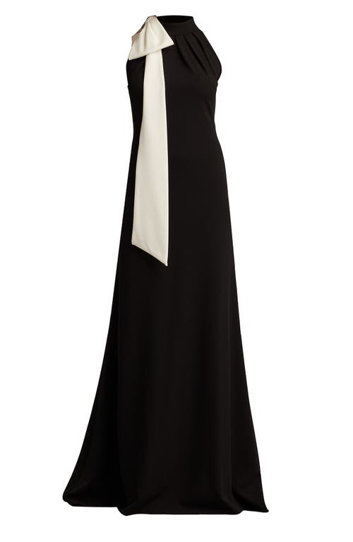 Shop Tadashi Shoji Bow Detail Sleeveless Gown In Black/ivory