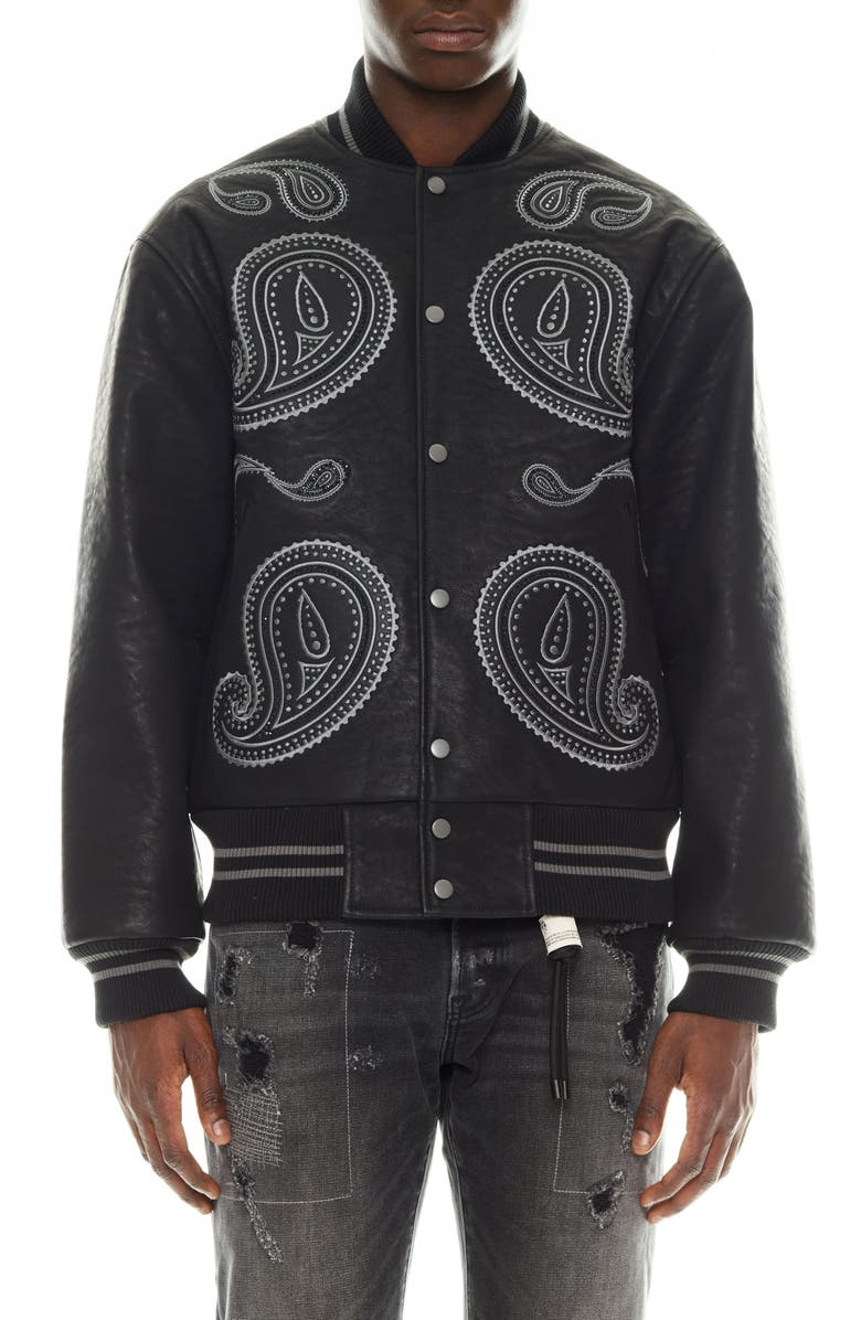 Cult of Individuality Paisley Appliqué Varsity Jacket, Main, color, 