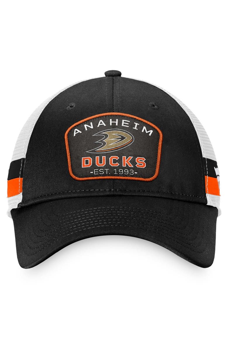 Men's Fanatics Branded Black/White Anaheim Ducks Fundamental Striped Trucker Adjustable Hat, Alternate, color, Black
