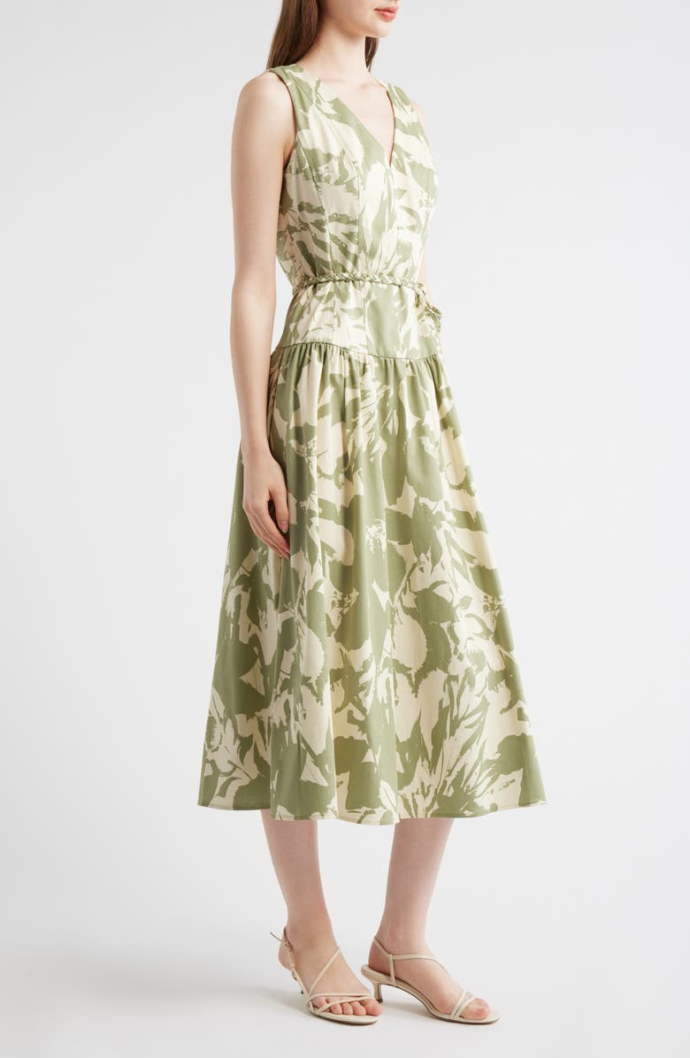 Anne Klein Patio Abstract Print Midi Dress, Alternate, color, Cool Sage Multi