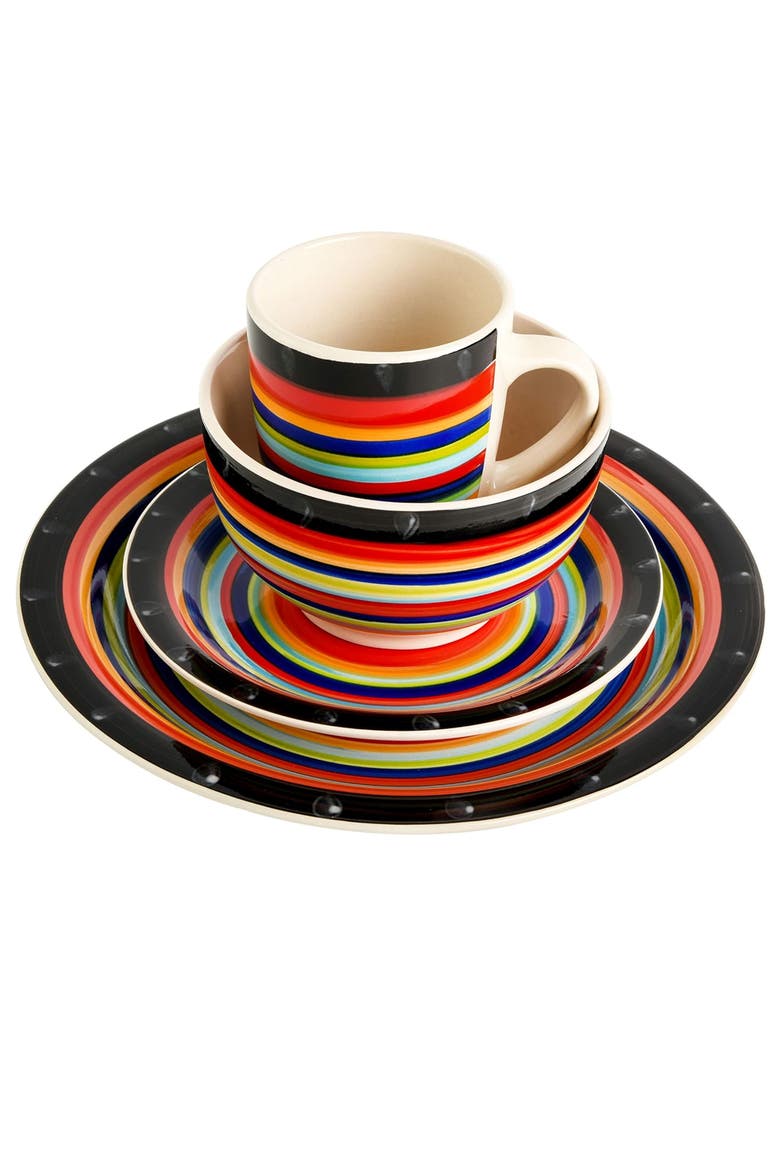 Casa Stellar 16 Piece Round Stoneware Dinnerware Set, Alternate, color, Red
