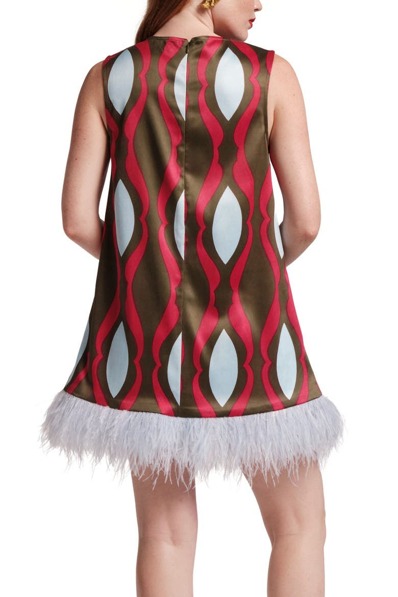 Darcy Shift Dress w/Feathers, Alternate, color, Red/Olive/Light Blue