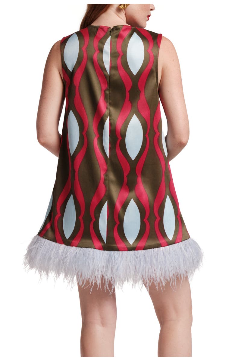 Frances Valentine Darcy Shift Dress w/Feathers, Alternate, color, Red/Olive/Light Blue