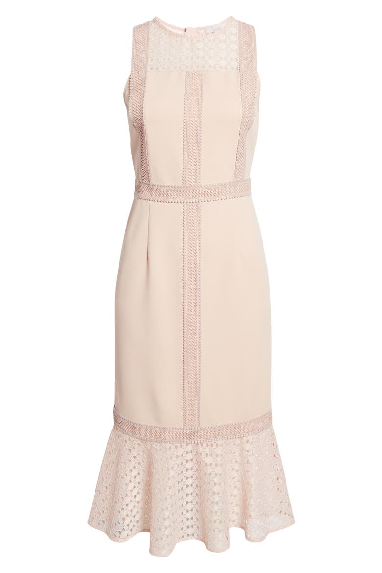 Mix Lace Sheath Dress, Alternate, color, PINK SMOKE