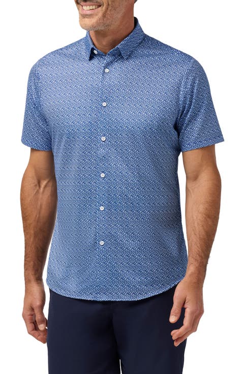 Halyard Trim Fit Boomerang Print Short Sleeve Performance Button-Up Shirt
