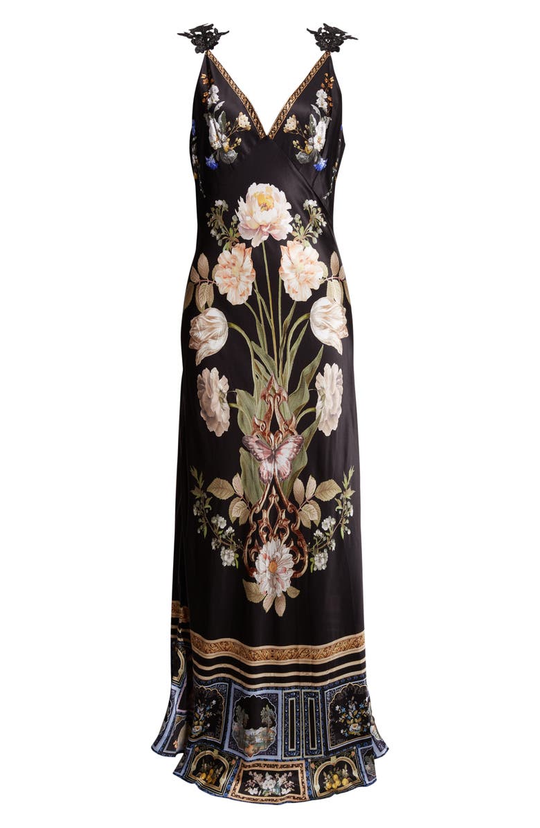 Camilla Ottoman Elegance V-Neck Bias Cut Silk Maxi Slipdress, Alternate, color, Ottoman Elegance