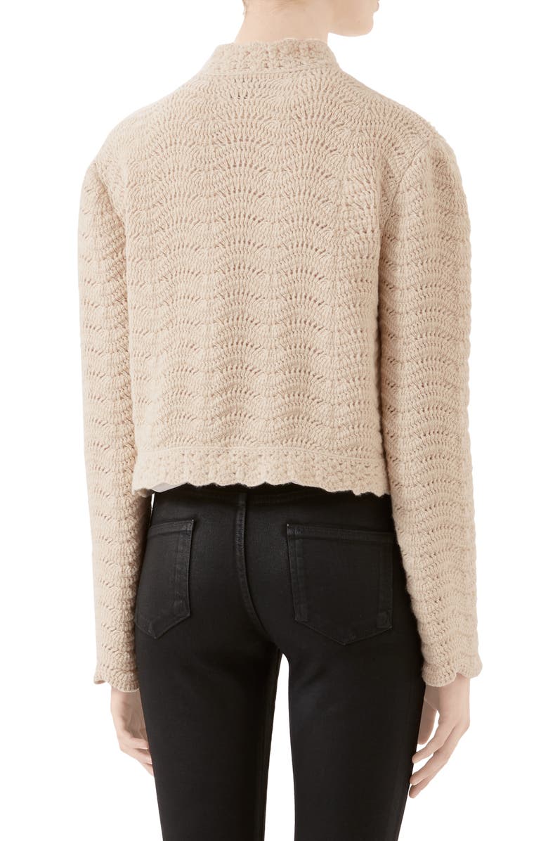 Gucci Jewel Button Crochet Wool Sweater Jacket, Alternate, color, 