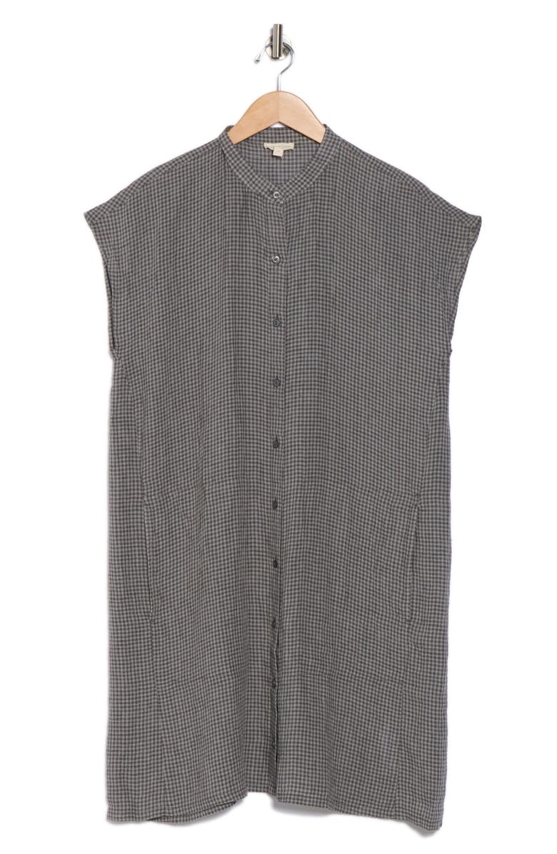 Eileen Fisher Gingham Cap Sleeve Organic Linen Shirtdress, Alternate, color, 