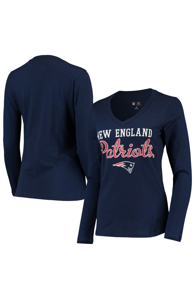 G-III 4HER BY CARL BANKS Women's G-III 4Her by Carl Banks Navy New England Patriots Post Season Long Sleeve V-Neck T-Shirt, Main, color, Navy