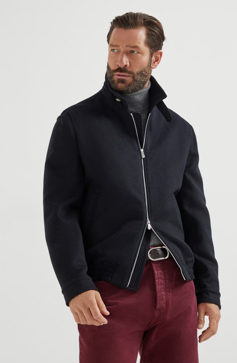 Brunello Cucinelli Wool flannel bomber jacket, Alternate, color, Black