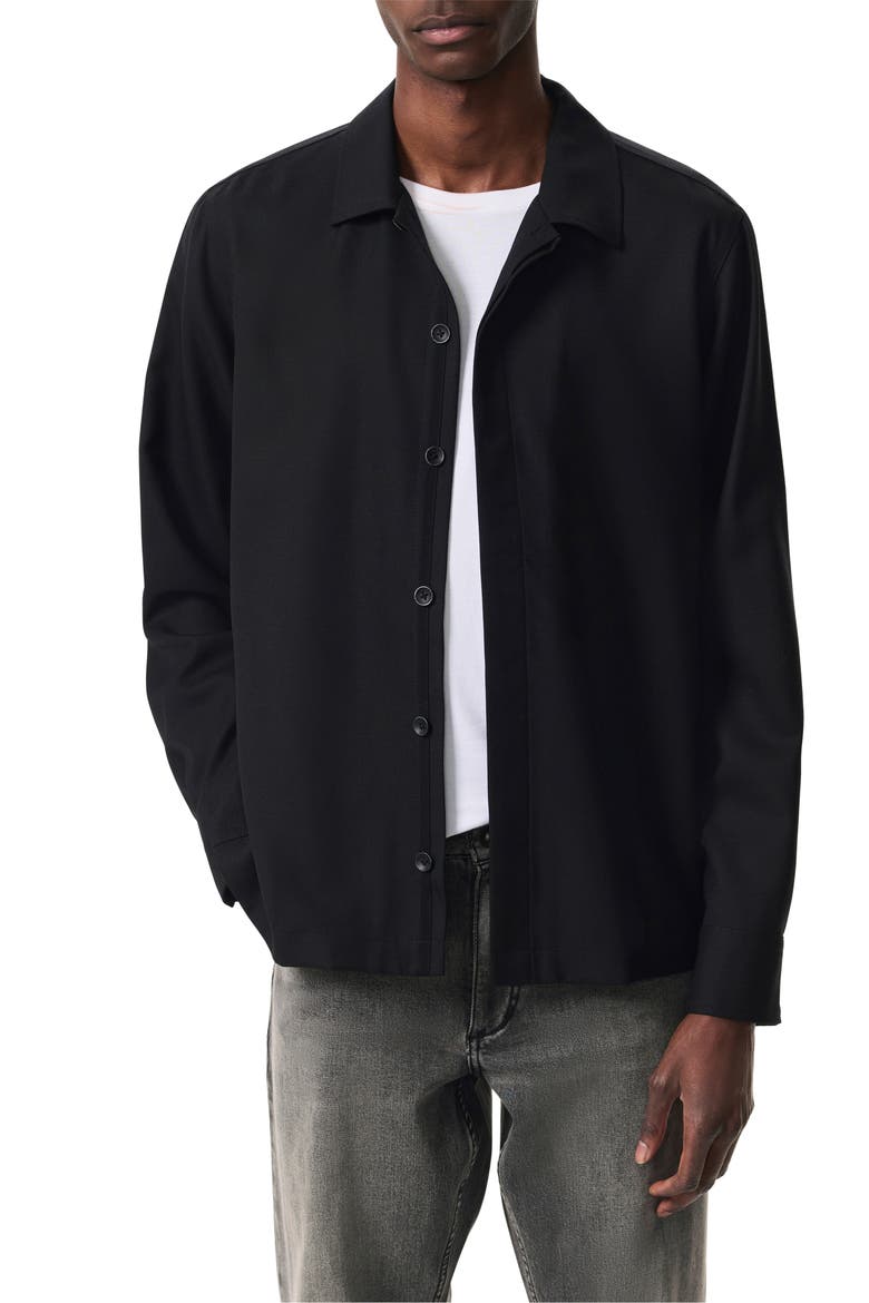 Hyde Wool Blend Piqué Button-Up Shirt Jacket, Main, color, BLACK
