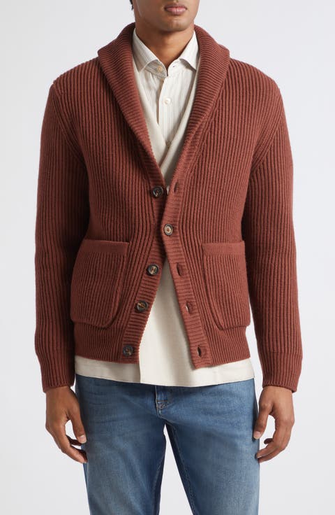 Rib Shawl Collar Wool Cardigan