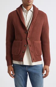 Eleventy Rib Shawl Collar Wool Cardigan