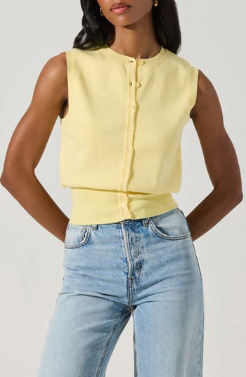 Astr The Label Cotton Button-up Sweater Vest In Yellow