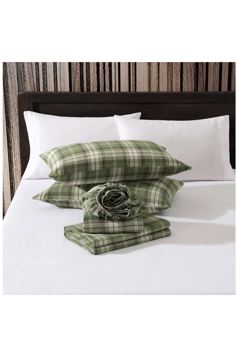 Heartland Plaid Print Flannel Sheet Set, Alternate, color, MEDIUM / DARK GREEN