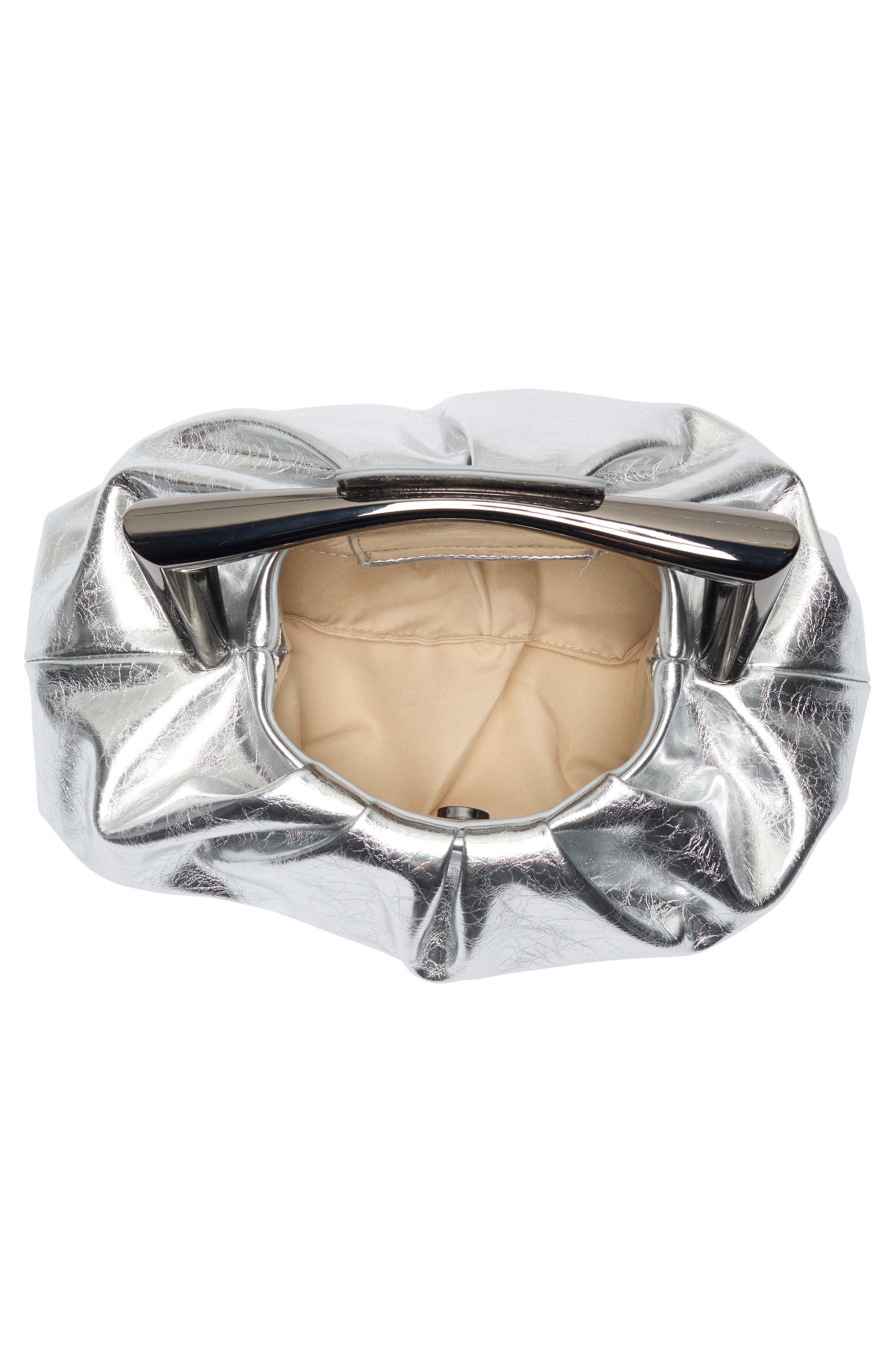 BCBG Statement Handle Metallic Clutch, Alternate, color, Silver