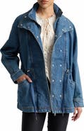 Avec Les Filles Double Breasted Stretch Denim Jacket with Bib Inset