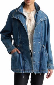 Avec Les Filles Double Breasted Stretch Denim Jacket with Bib Inset