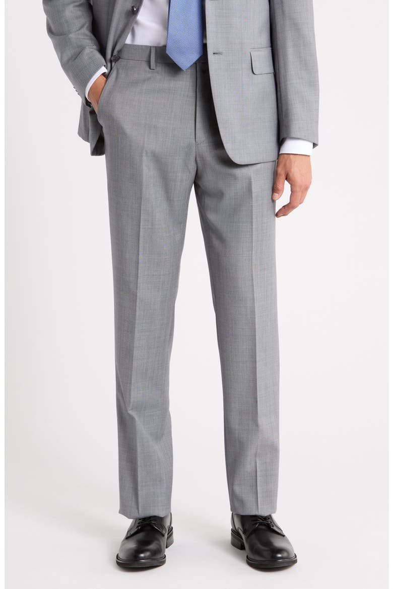 Flat Front Wool Blend Dress Pants, Main, color, LIGHT GREY SHARKSKIN SOLID