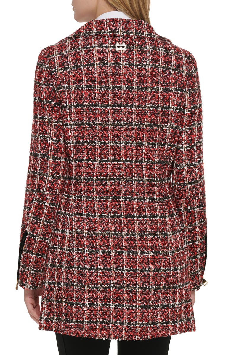 KARL LAGERFELD PARIS Plaid Sequin Embellished Zip Coat, Alternate, color, Red Multi