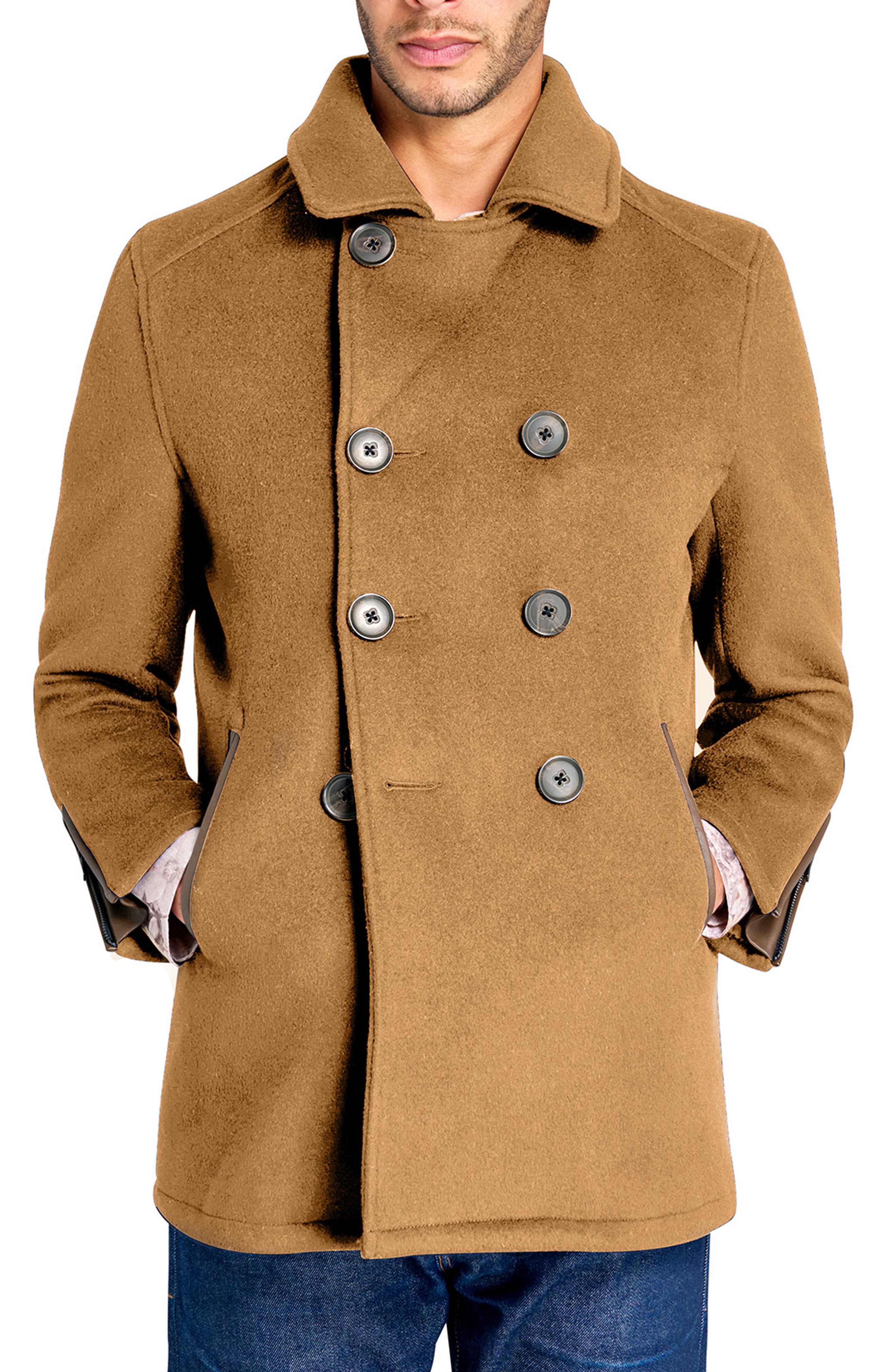 Tan Wool Double Breasted Peacoat - image 2