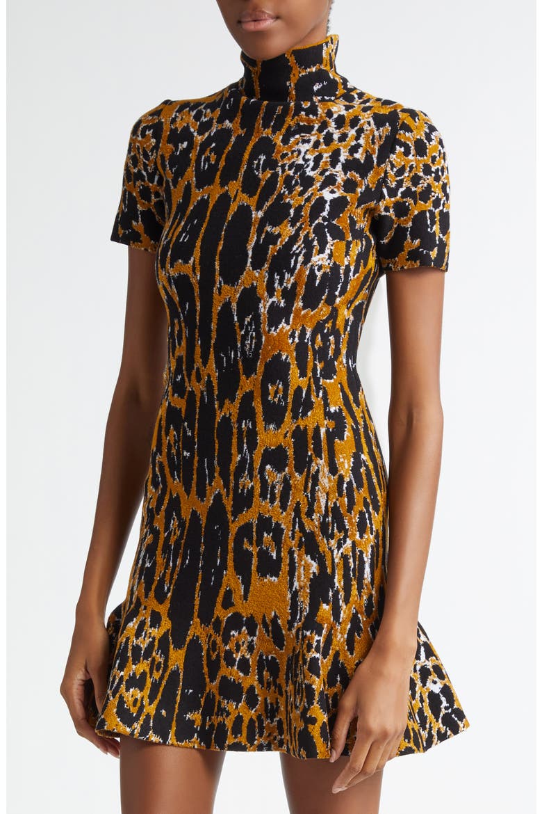 Leopard Jacquard Sweater Dress, Alternate, color, NOIR/ MULTICOLOR