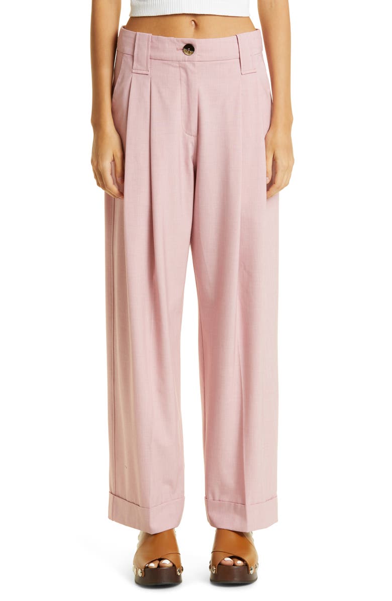 Ganni Drapey Pleated Cuff Trousers, Main, color,