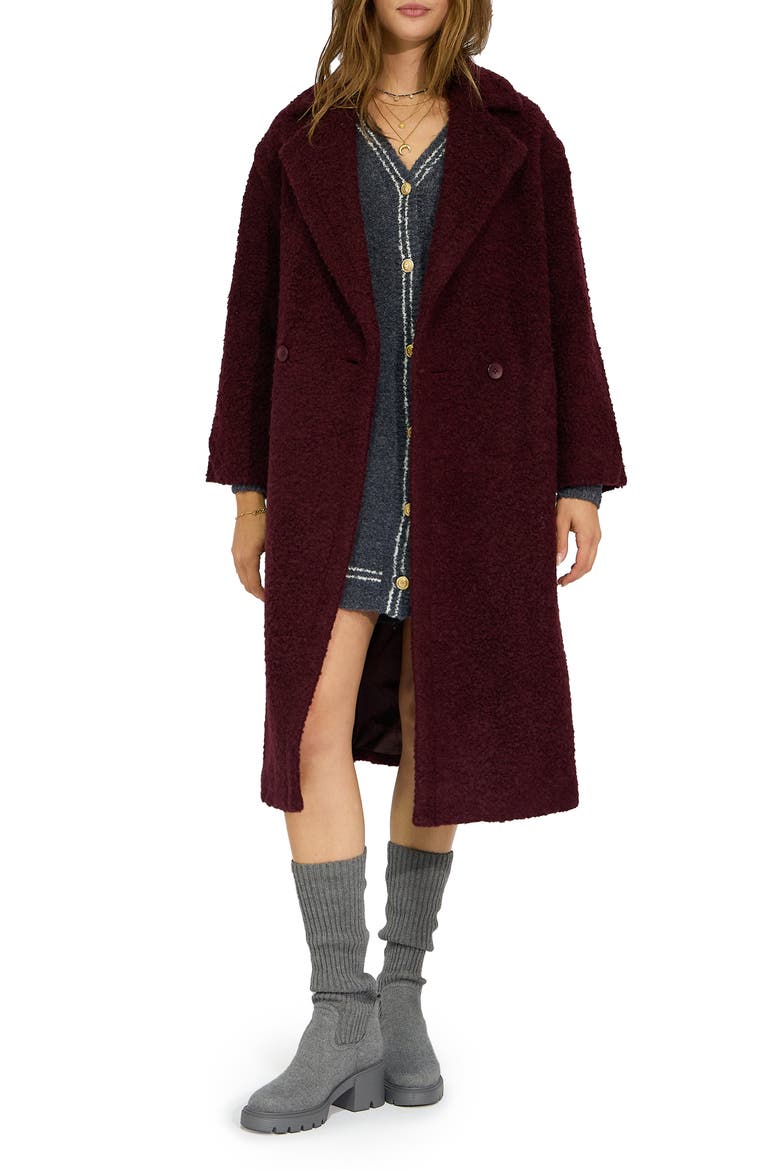 Winter Valley Double-breasted Cocoon Coat, Alternate, color, BURGUNDY