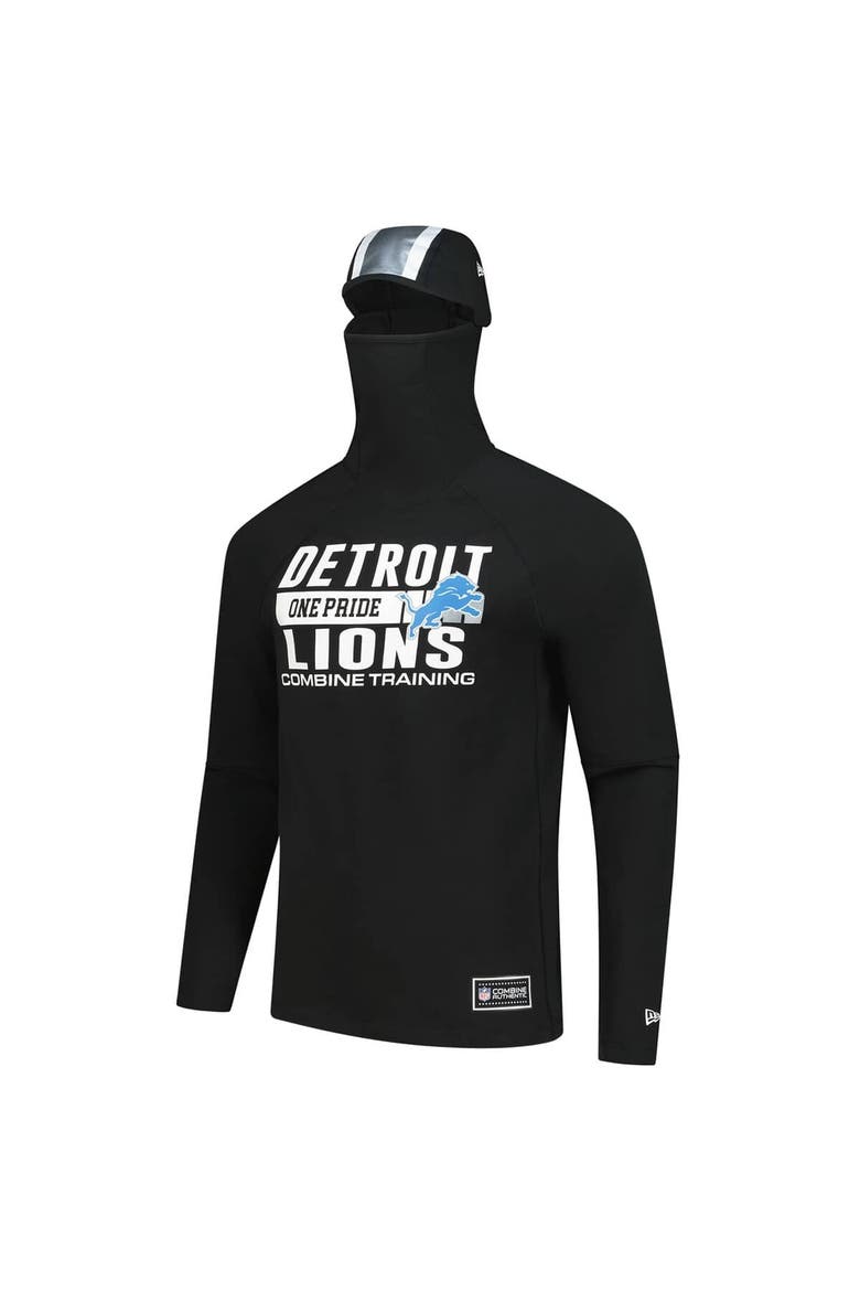 Men's New Era Black Detroit Lions Functional Fandom Balaclava Helmet Stripe Tri-Blend Hoodie, Alternate, color, Black