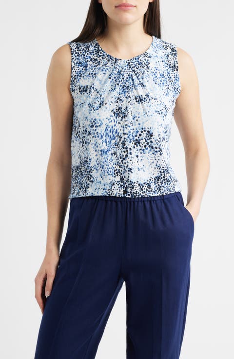Print Pleat Neck Top