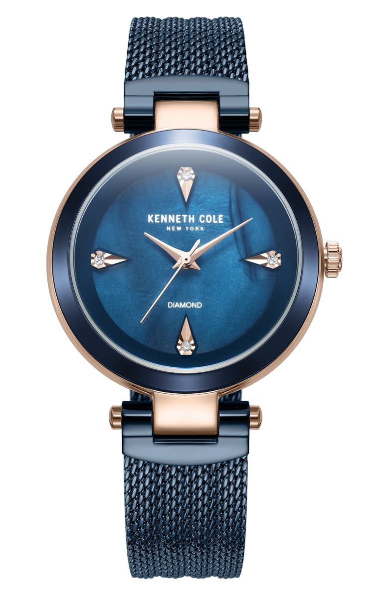 Kenneth Cole Diamond Index Mesh Strap Watch, 34mm, Main, color, 