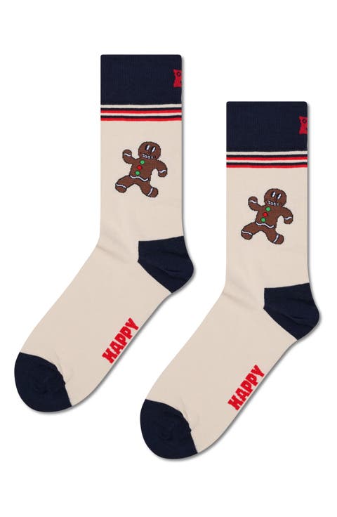 Happy Gingerbread Cotton Blend Crew Socks