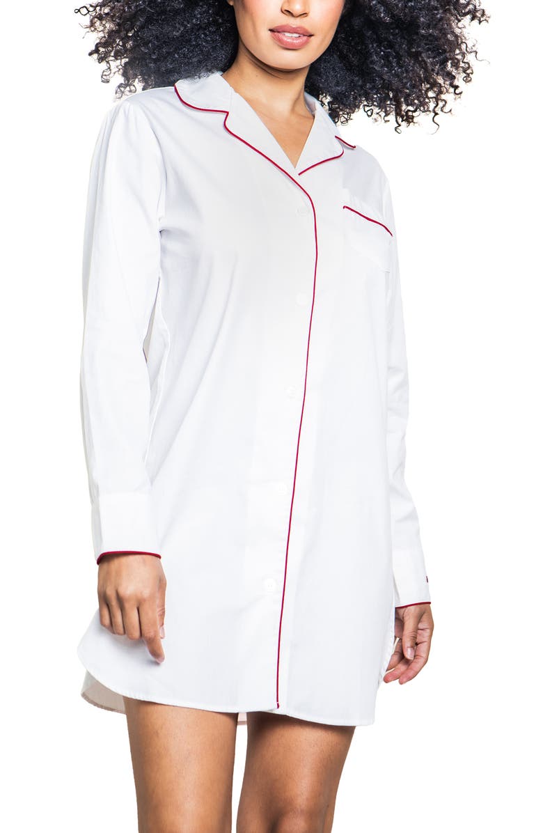 Petite Plume White Red Piping Nightshirt, Main, color, White