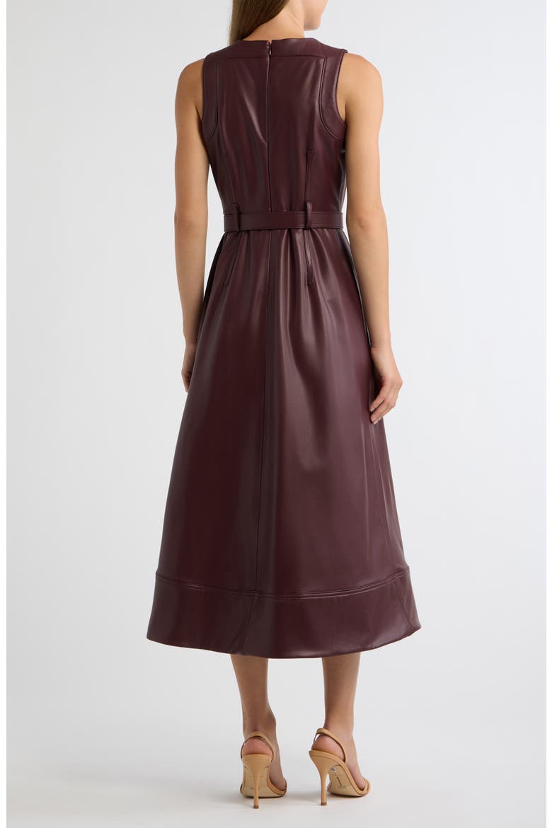 Asymmetrical Hem Faux Leather A-Line Midi Dress, Alternate, color, BAROLO
