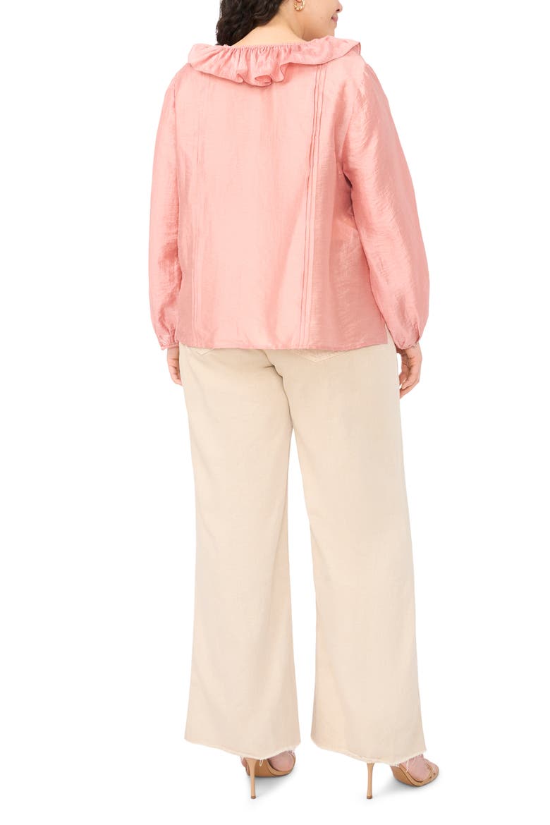 Ruffle Neck Pintuck Crinkle Satin Top, Alternate, color, CORAL DUSK